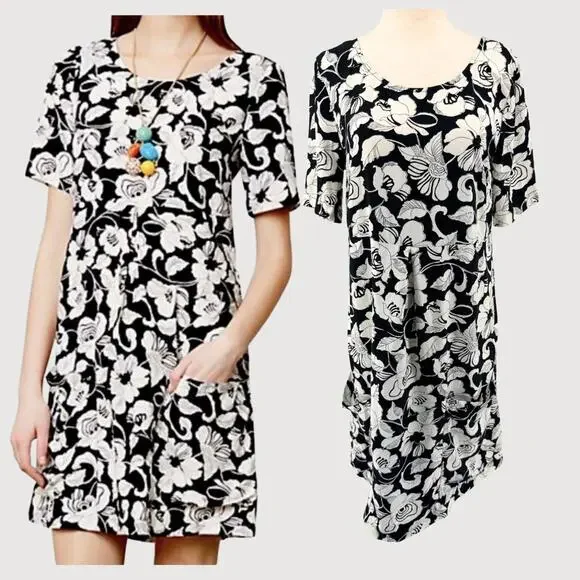 Anthropologie Maeve Zola Floral Shift Dress Black Ivory 2 - Picture 1 of 9